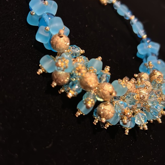 #19 Vintage Blue & Gold Choker Necklace Assorted Beads w Gold Accent - Picture 6 of 8